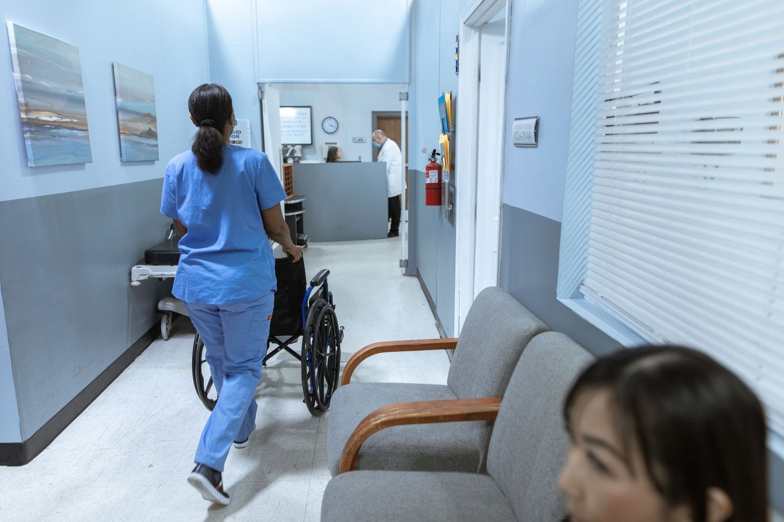Bright VA medical center hallway where the VA patient advocate program office is typically located